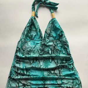 Snakeskin Print Aqua  Green Halter Swim Top NWOT